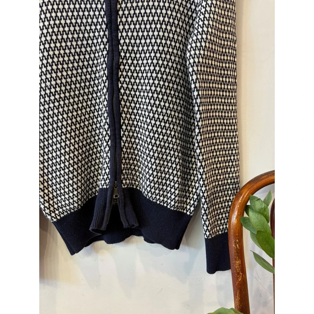 Banana Republic Navy & White Geometric Full Zip Cotton Cardigan
